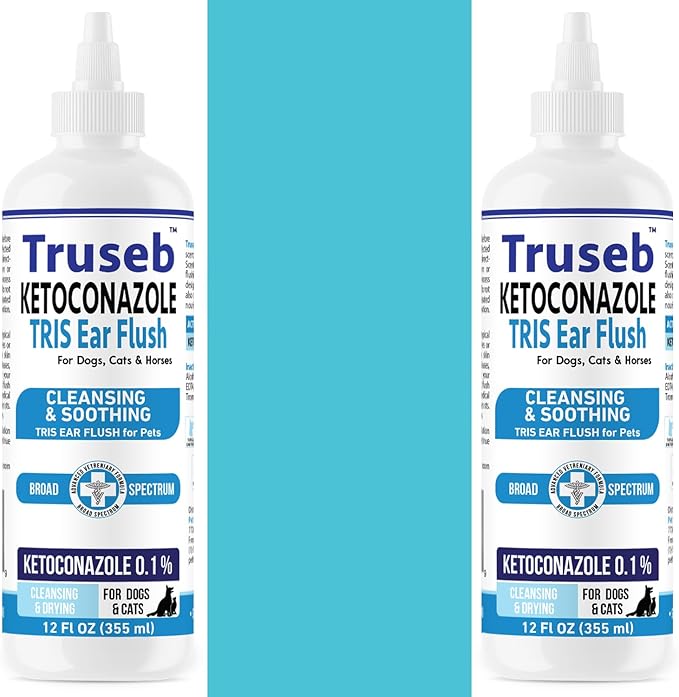 Pet Health Pharma Truseb | Dog Ear Flush Ketoconazole Dog Ear Wash, Cats and Horses, KETOCONAZOL 0.1% Tris Ear Flush for Dogs (12 oz) Made in U.S.A (Ketoconazole Ear Flush, 24 oz)