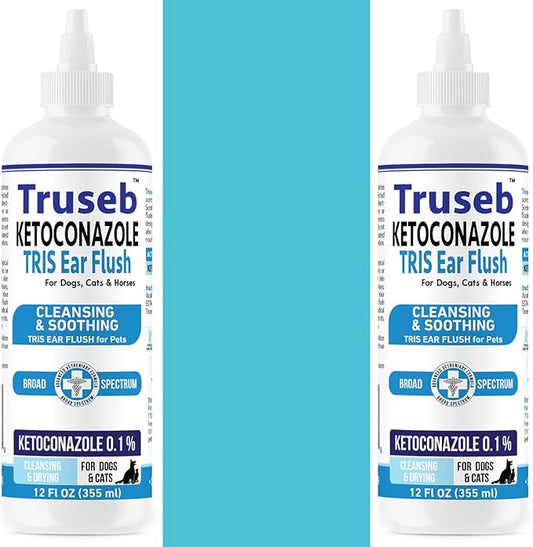 Pet Health Pharma Truseb | Dog Ear Flush Ketoconazole Dog Ear Wash, Cats and Horses, KETOCONAZOL 0.1% Tris Ear Flush for Dogs (12 oz) Made in U.S.A (Ketoconazole Ear Flush, 24 oz)