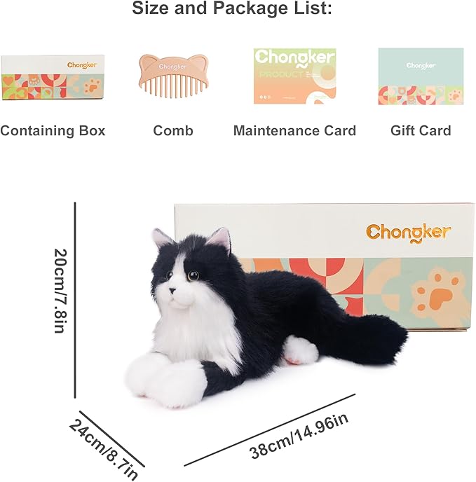 Chongker Stuffed Animals Handmade Realistic Cat Plush Toy Companion for Elderly Adults Women Kids Cat Lover Surprise Gifts for Anniversary Birthday