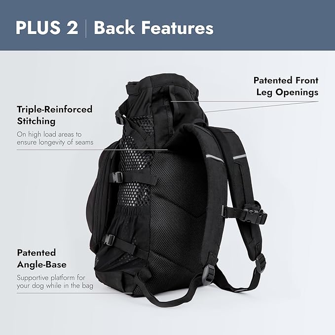 K9 Sport Sack Plus 2 - Large, Jet Black - Ideal for Dogs 20-22” Long - Adjustable, Backpack-Style Carrier with Multi-Functional Storage Pack, Thick Shoulder Straps & Padded Back Panel