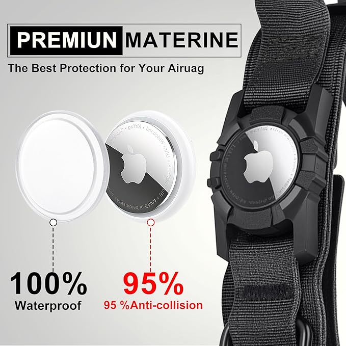 Upgraded Airtag Dog Collar Waterproof, Adjustable GPS Training Nylon Dog Collar with AirTag Holder, Control Handle and Quick-Release Buckle for Medium and Large Dogs (Black, L)