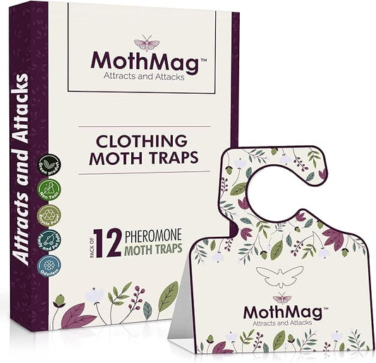 MothMag Moth Traps for Clothes, Closets, Fabrics, and Carpets, Clothes Moth Traps, Closet Moth Traps, Clothing Moth Pheromone Traps (12 Pack)