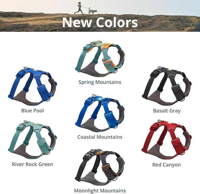 Ruffwear, Front Range Dog Harness, Reflective Soft Padded Everyday Harness with Dual Leash Clips, Adjustable and Lightweight Fit for Training or Walking for All Dogs, Pink Mountains, Small
