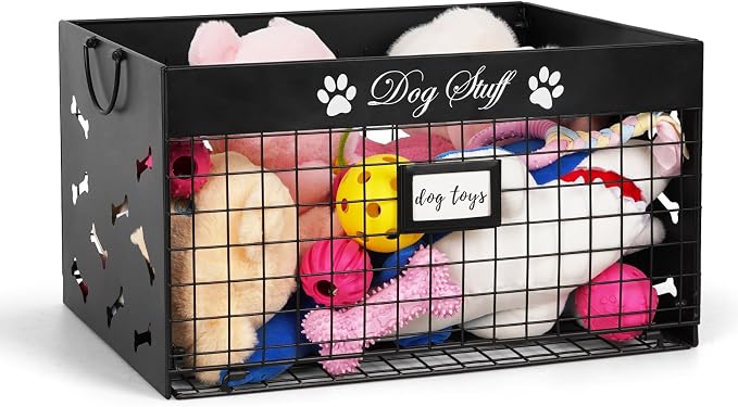 Bfttlity Dog Toy Basket Large Metal Toy Box Storage for Dogs Toys, Black | Dog Toy Bin with Handles for Living Room Storage Dogs Chew Pets Toys, Blankets, Clothes, Food