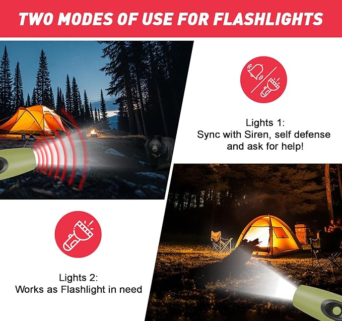 StarWorld Rechargeable Bear Horn - 120dB Electronic Air Horn for Bears with 4 Volume Levels & 3 Tones, Audible 0.5 Miles, LED Safety Light for Hiking, Camping, Wildlife Defense (Green)