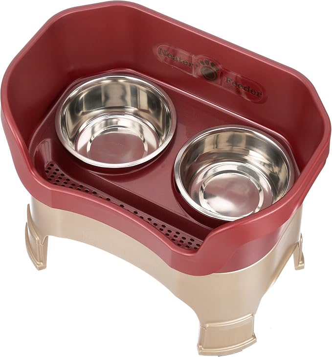 Neater Feeder Deluxe Mess-Proof Elevated Dog Bowls for Large Dogs (40+ lbs), 2 Height Adjustable (14.5” & 17.5”) No-Spill Raised Dog Bowl Stand, Stainless Steel Food Bowl Set, Made in USA, Cranberry