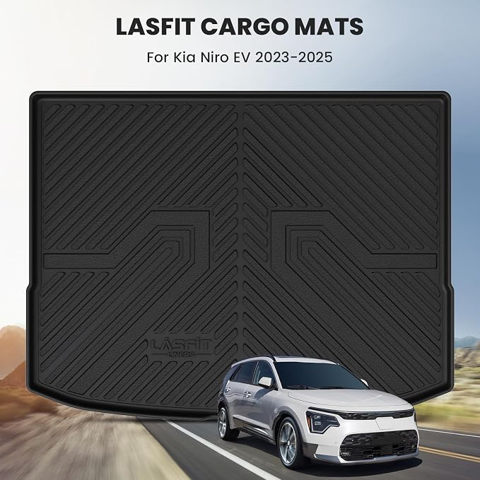 LASFIT Cargo Mat for Kia NIRO 2026 2025 2024 2023 (Fit EV & Hybrid, Not Fit PHEV), All Weather TPE Custom Fit Easy Clean Car Trunk Mat for Kia NIRO EV 2023-2026 Cargo Liner, Black