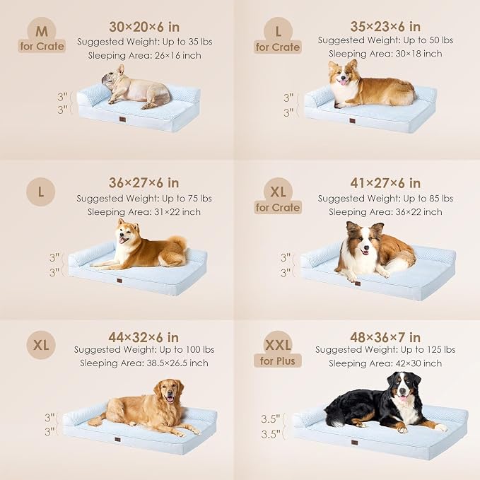EHEYCIGA Memory Foam Dog Bed for Crate, L Plus Orthopedic Dog Bed, Washblue | Washable Removable Cover, Waterproof Flat Pet Sofa Couch with Nonskid Bottom, 41x27x6.5