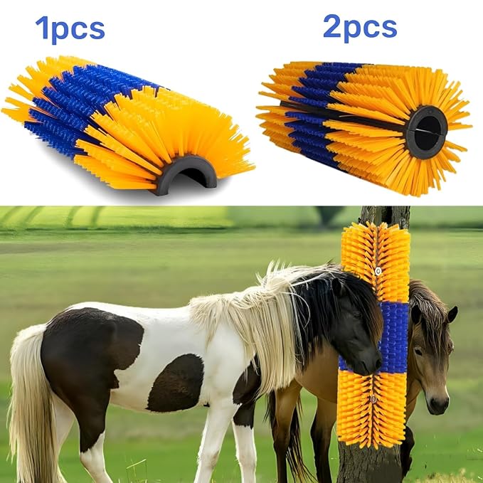 Livestock Scratching Brush 2 Pack, Itch Relief Goat Scratching Post | Horse Cow Goat Brushes for Scratching, Self-Grooming, Upgraded No-Strip Screws for Easy Install Barn Farm, Protects Fence