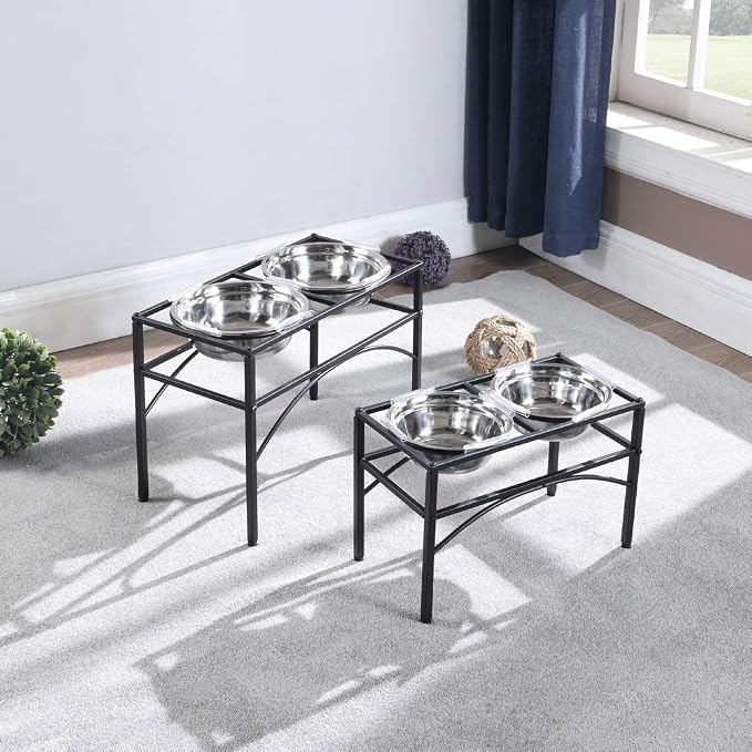 Elevated Dog Bowls Raised Pet Feeder Cat Food Water Diner Stand Set | W/ 2 Removable Stainless Steel Bowls (2 Quarts/13.77" in Height) for Large Breed Dogs Easy to Clean
