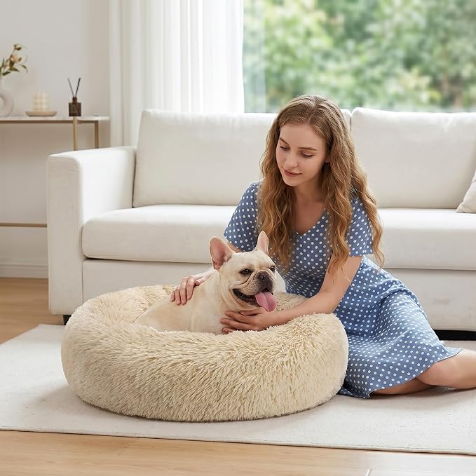 MIXJOY Orthopedic Dog Bed Comfortable Donut Cuddler Round Pet Beds Ultra Soft Washable Dog and Cat Cushion Bed (23'', Ivory Beige)