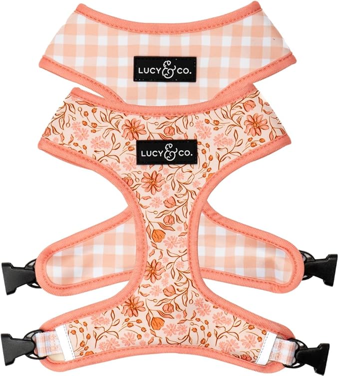 Lucy & Co. Reversible Dog Harness - Water-Repellent Neoprene, Dual-Print Design, Easy Swap Style, Adjustable Comfort Fit - Woodland Wildflowers Reversible Harness - X-Large