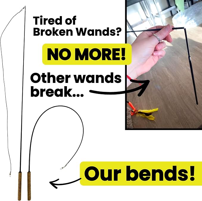 Forever Stick 1-Pack - The Unbreakable Cat Wand Toy, Durable Cat Toy Wand, Extra Long Cat String Toy, Cat Fishing Pole Toy for Bored Indoor Adult Cats, Cat Stick Toy, Cat Feather Wand, Cat Teaser Wand