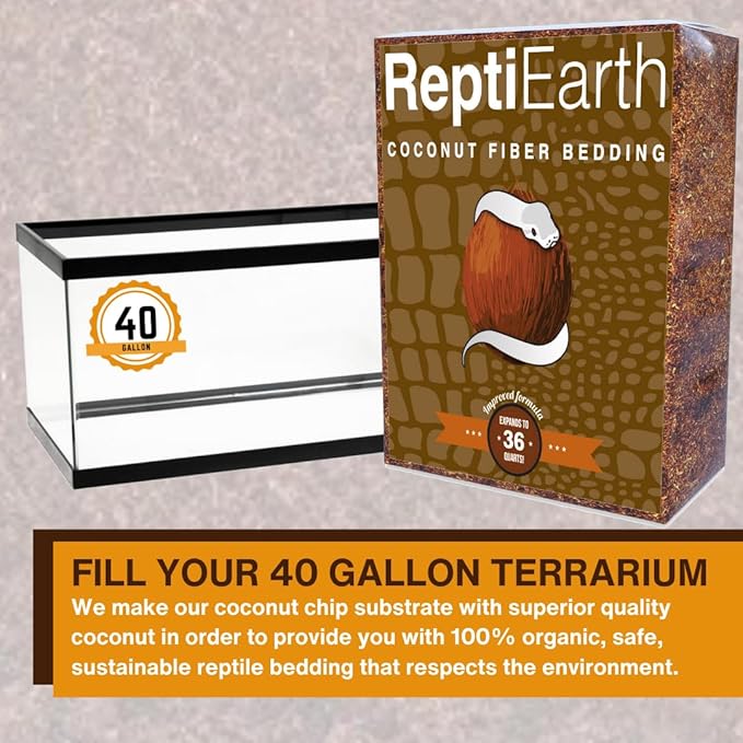 ReptiEarth Reptile Bedding, Fluffy Coconut Fiber Substrate 36 Quart Organic Coco Ready to Use for Bioactive Snake Terrarium, Lizard Tanks with Plants, for Frog, Tarantula or Hermit Crab Habitat