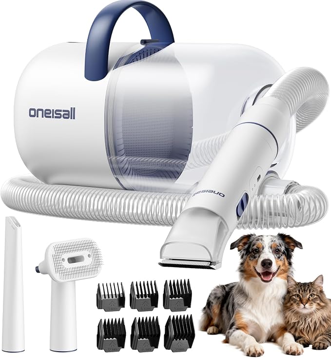 oneisall Dog Grooming Vacuum - 15000Pa Suction, Captures 99% Pet Hair to Reduce Shedding, Dog Grooming Clippers & Quiet Brush (≤59dB) with 4 Accessories, 2L Dust Canister for Home Cleaning | 15000Pa Suction Power, Dog Grooming Kit, Low Noise≤59dB, Clip...