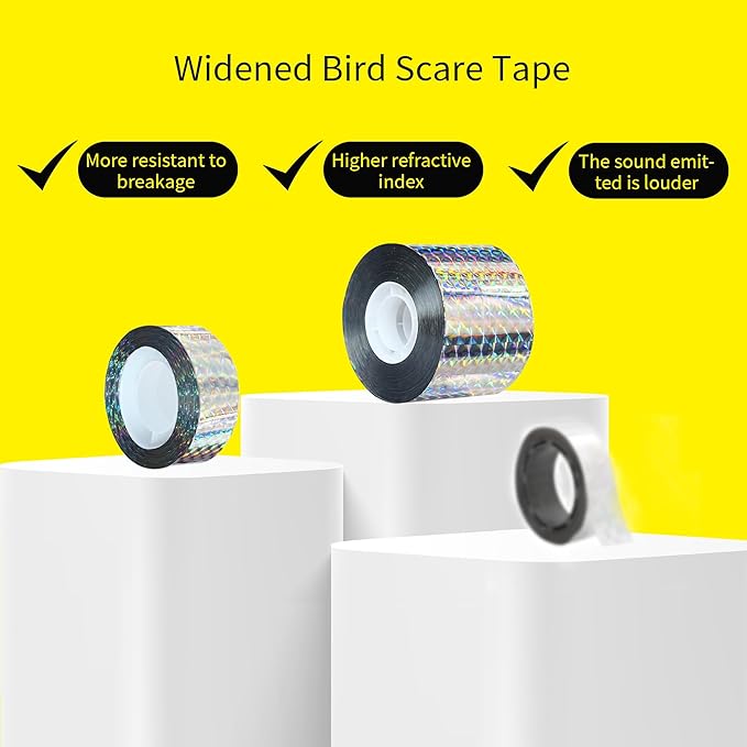 Bird Scare Tapes 350FT*2 Reflective Flash Tape for Birds, Bird Scare Device Double Side Ribbon Scare Birds Away for House, Garden, Yard, Orchard, Patio, Outdoor