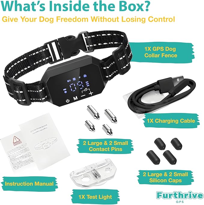Furthrive GPS Dog Collar, Wireless Dog Fence 100–3280 ft Circular Boundary, Waterproof GPS Dog Collar System Outdoor with Beep, Vibration & Adjustable Training