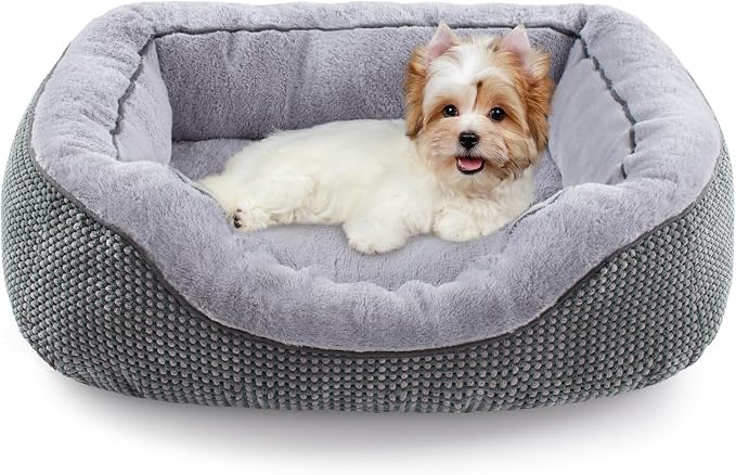 Small Dog Bed for Small Dogs, Cat Beds for Indoor Cats Washable, Orthopedic Dog Bed, Warming Soft Calming Sleeping Puppy Bed Durable Pet Bed with Anti-Slip Bottom S(20"x19"x6")