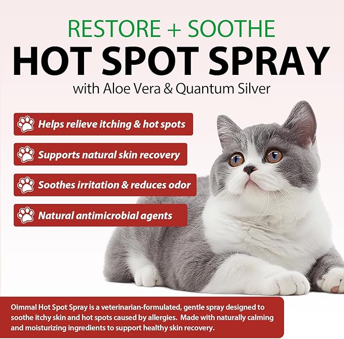 Hot Spot Spray Treatment for Cats, Upgraded Hot Spot & Itch Relief Skin Spray for Cat, Instant Irritated Dry Itchy Skin, Allergies, and Dermatitis, Scratching and Licking, Reduces Topical Inflammation