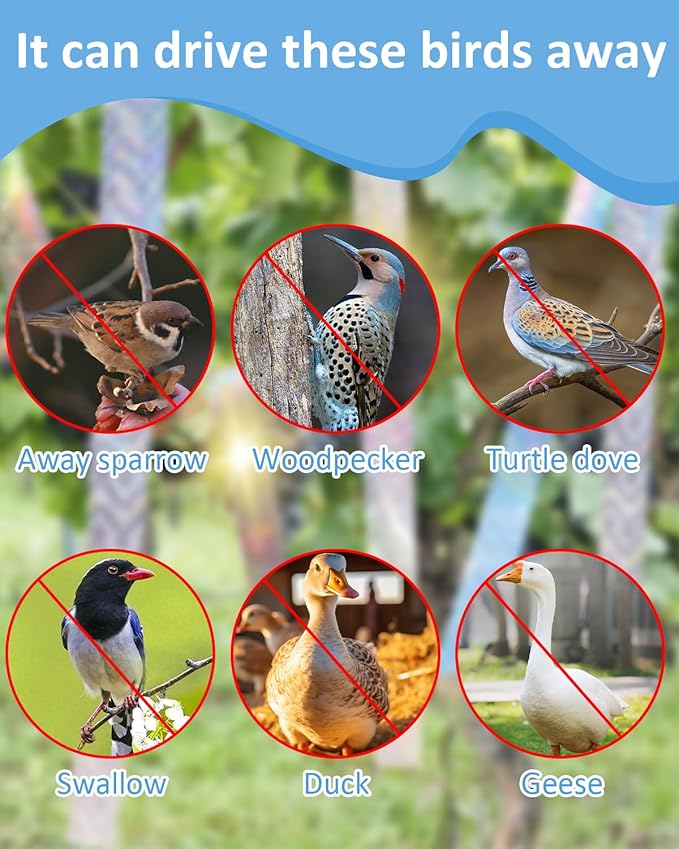 2×502 Ft Bird Scare Tape Ribbon, Double Sided Holographic Flash Reflective Bird Tape, Deterrent Visual Audible Bird Repellent Devices for Outdoor, Garden, Balcony (Regular)