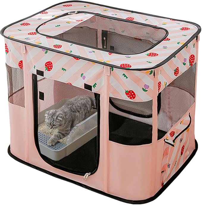 XRG Foldable Pet Playpen,Indoor Cat cage Puppy Crates M(31.5"x23.6"x21.7") | Portable Cat Kennel with Upgrade Breathable Mesh，Sturdy Kitten Playpen Indoor & Outdoor for Rabbit or Small Animals，Pink