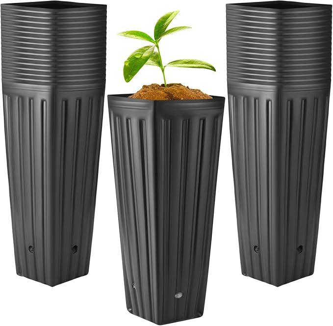 Nuenen 200 Pcs Tall Pot Plastic Deep Plant Nursery Pots Black Seedling Flower Plant Container with Drainage Holes for Indoor Outdoor Gardening (11.8" H X 5.9" W)
