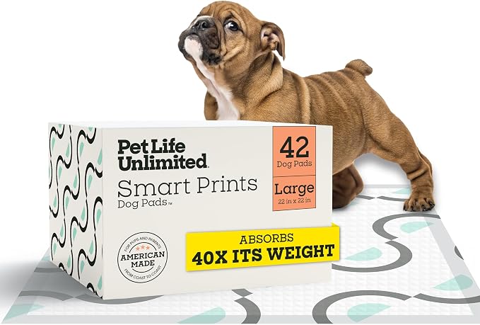 Pet Life Unlimited Smart Prints Large Puppy Pads for Dogs, Potty Training Pee Pads, 42 Count, 22" x 22", Leak-Proof, Super Absorbent, Quick-Dry, Patterned Pads with Odor Control, Made in USA
