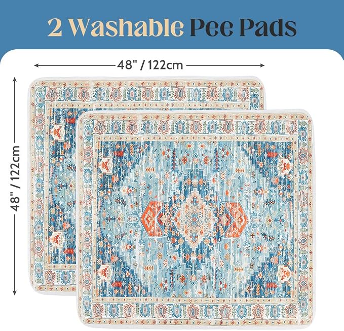 Washable Pee Pads for Dogs, 2 Pack Reusable Puppy Training Pads 48"x48" Super Absorbent Waterproof Dog Training Pads, Non-Slip Potty Pads, Whelping Pads Litter Mat Blue/Mix