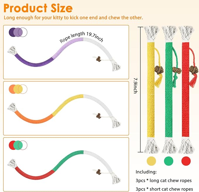 Tocirelo Cat Chew Rope Toy - 6Pack Cotton Cat Chew Toy for Teeth Cleaning, Interactive Kitten Teething Toys to Redirect Chewing from Cord, Cat Nip String Dental Toys for Bored Indoor Cats, 19.7inch