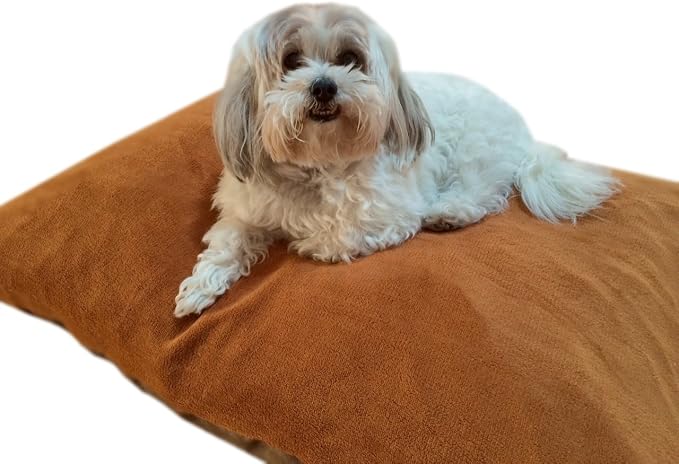 Durable Comfort Micro-Cushion Memory Foam Pet Dog Pillow Bed Waterproof Liner + External Cover for S,M,L Dogs- Complete Set (Sudan Brown Coral Fleece, 48''x29'')