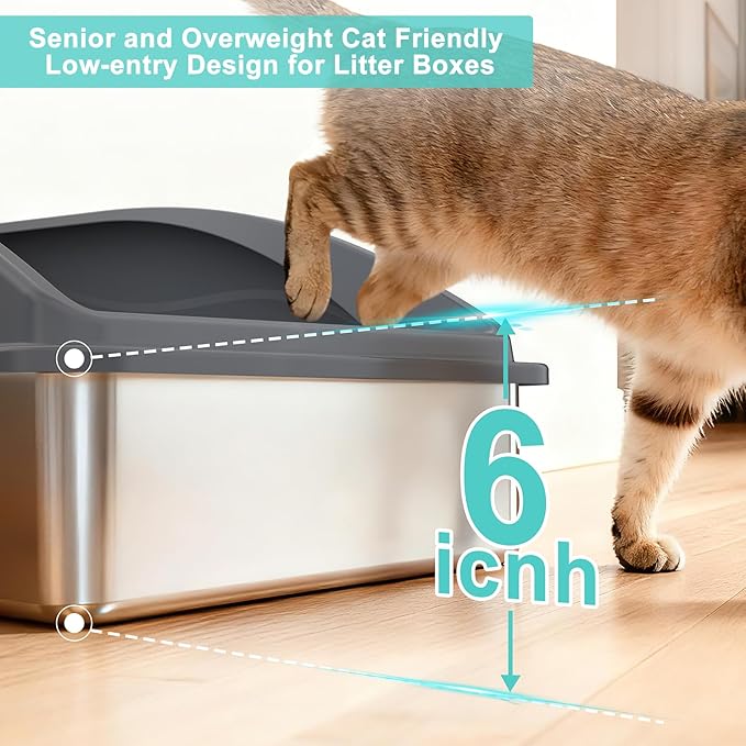 AIPERRO Stainless Steel Litter Box Extra Large for Big Cats and Multi-Cats | Jumbo Extra Large Metal Cat Box with High Sided Lid, Anti-Urine Leakage, Non-Stick,Include Litter Scoop