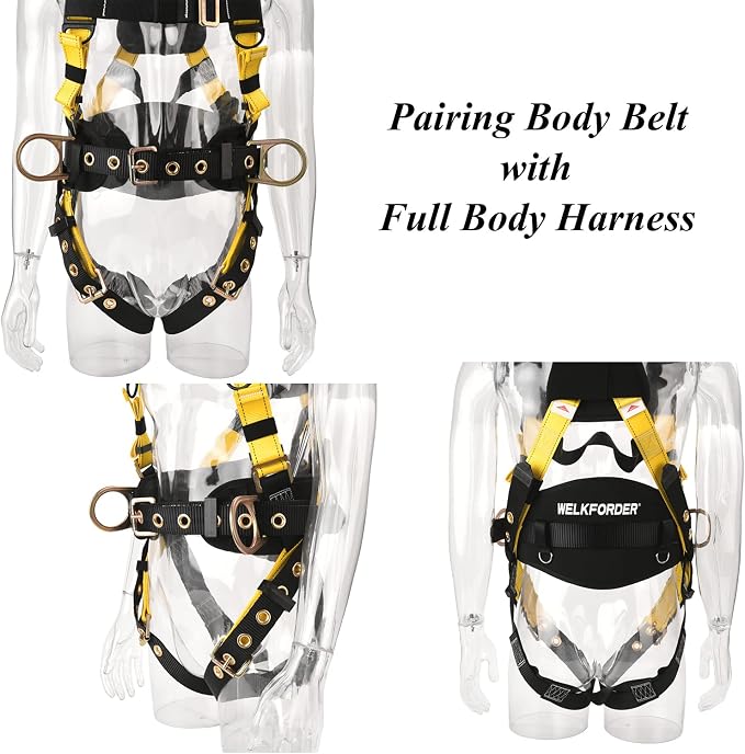 Tongue Buckle Body Belt With Hot-Pressing Waist Pad and 2 Side D-Rings Personal Protective Equipment Safety Harness | Waist Fitting Size 30'' to 45'' for Work Positioning, Restraint