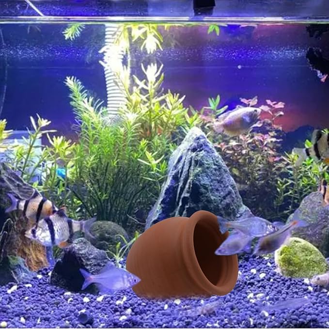 AnRui Betta Fish Tank Decor Ceramic Jar Aquarium Accessories Decorations Cute Clay Pot Hideout Cave Ornaments for Small Fish, Shrimp, Cichlid to Play Hide Breed, Small