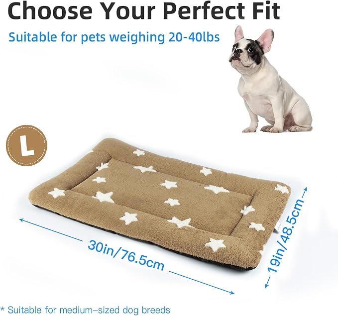 Mora Pets Dog Crate Pad Washable Puppy Dog Bed for Crate Flat Kennel Mat | Soft Dog Cat Bed Mat, Crate Pad for Dog Cage Cozy Sleeping Liner, Pet Pillow Cushion Medium Cute Star Anti Slip Brown 30 x 19