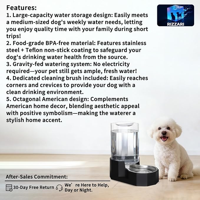 Sfozstra 7L Gravity Dog Water Dispenser:Filter Free Design | Fewer Refills / No Mess & Dry Floors / No Electricity Needed / for Medium Dogs & Multi-Pet Homes / for Workday or Pet Station