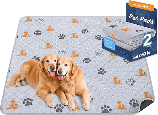 WanpeeGoo Washable Pee Pads for Dogs, 2 Pack Absorbent Reusable Training Dog Pads Pet Puppy Pads, Non-Slip Potty Pads for Whelping, Playpen, Crate, Bed, Orange, 34"x63"