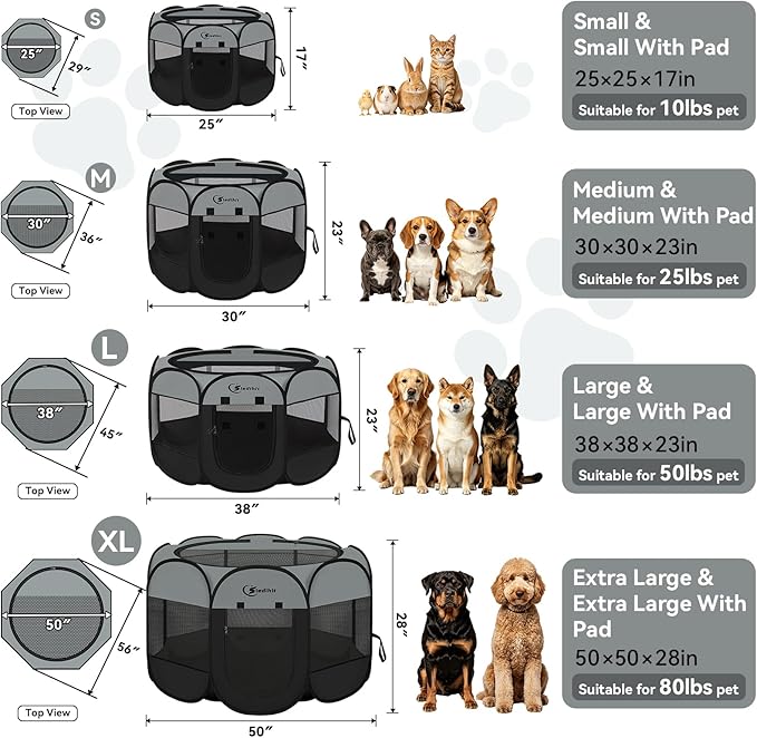 Siedihit Dark Grey Puppy Playpen for Large Dog Cat, Dogs Tent | Crates Cage Indoor/Outdoor, Portable Pop Up Dog Kennel with Carrying Bag for Rabbits(Dark Grey, Large )