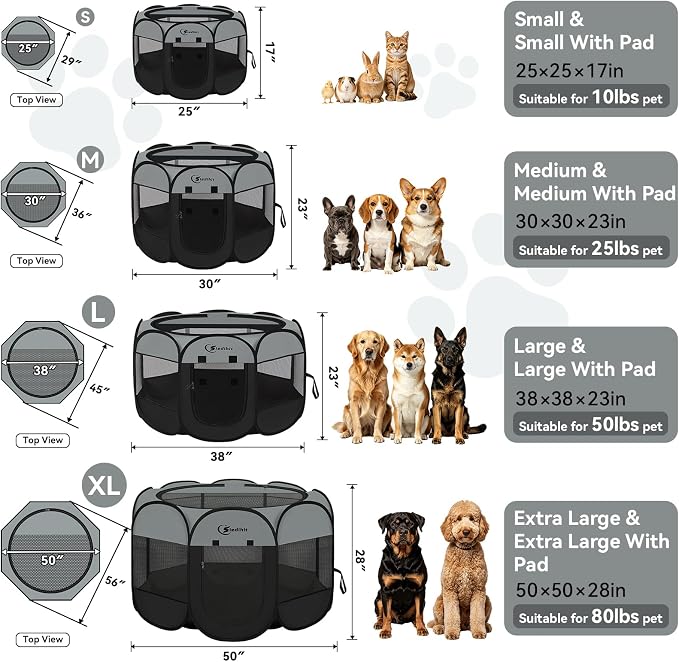Siedihit Dog Cat Playpen, Puppy Pet Playpen Indoor for Dog Crate Tent | Cage Outdoor, Portable Pop Up Dogs Enclosure Kennel with Carrying Case for Dogs/Cats/Rabbits (Dark Grey, Medium)