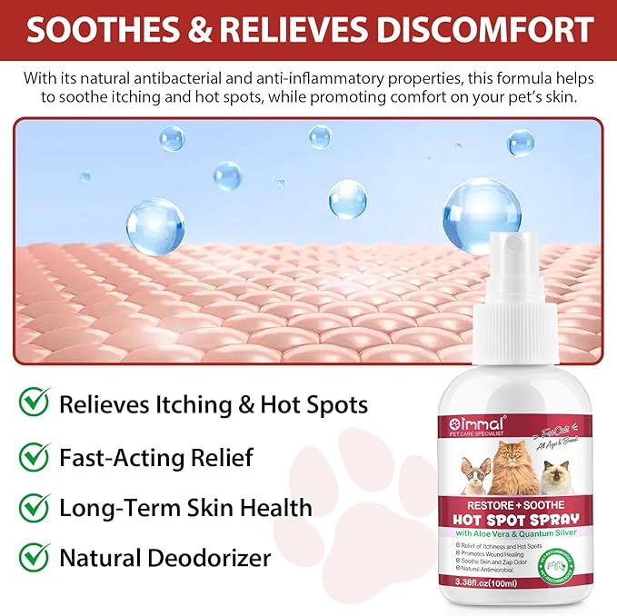 Hot Spot Spray Treatment for Cats, Upgraded Hot Spot & Itch Relief Skin Spray for Cat, Instant Irritated Dry Itchy Skin, Allergies, and Dermatitis, Scratching and Licking, Reduces Topical Inflammation