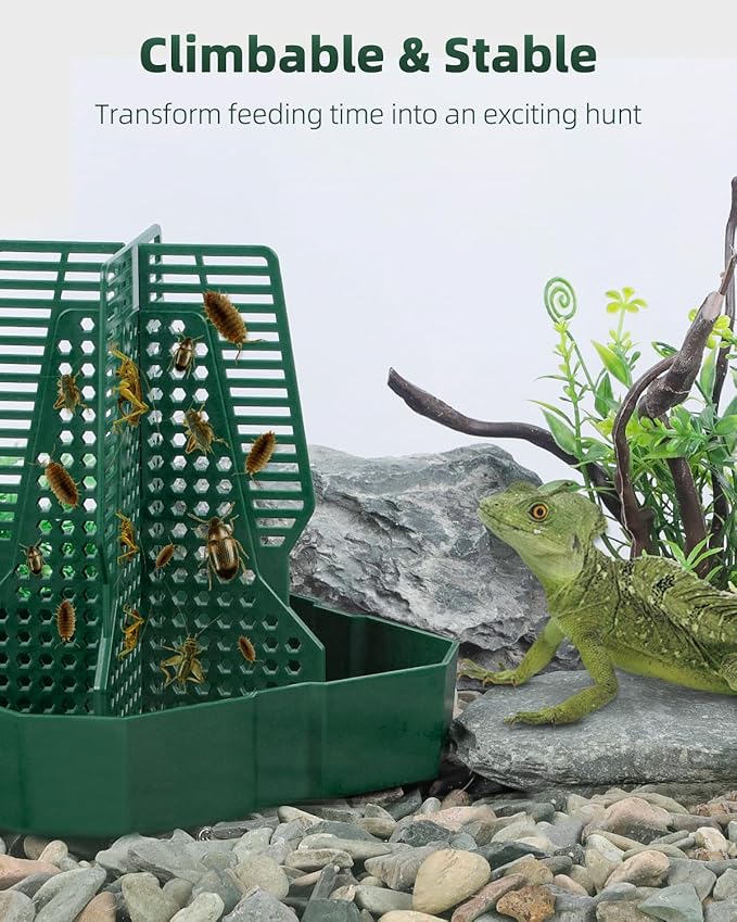 Pawfly Chameleon Feeding Bowl, Climbable Chameleon Feeder, Large Plastic Reptile Feeder Box, Bearded Dragon Food Container, Bug Bowl for Lizards, Geckos, and Frogs