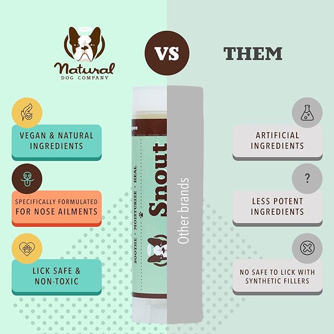 Natural Dog Company Snout Soother Dog Nose Balm 4-Pack – Moisturizing Care for Dry, Crusty, Cracked Noses with Coconut Oil & Shea Butter, Lick Safe Dog Snout Balm for All Breeds – 0.15 oz Travel Stick