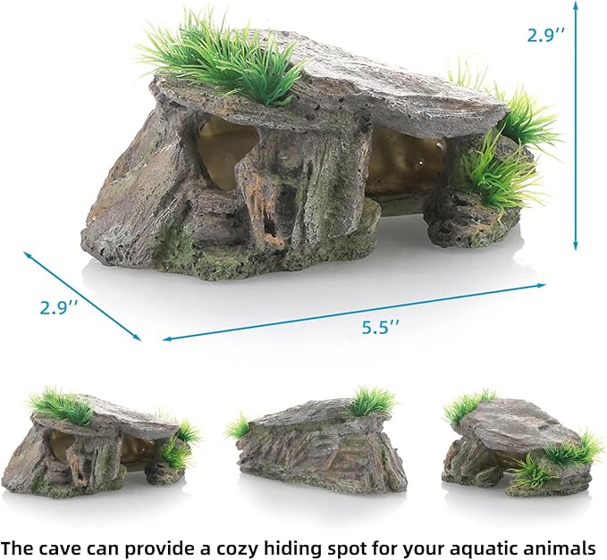 Betta Fish Hideout Cave Aquarium Rock Decor for Small Tank – 5.5 x 2.9 x 2.9 Inches Shelter for Betta Fish Guppies Shrimp with Natural Stone Look Lightweight Resin