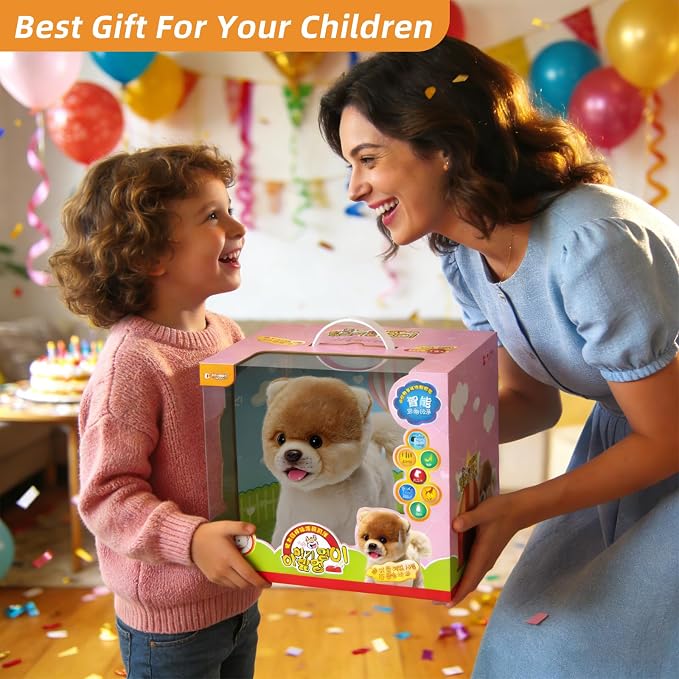 CU-MATE Interactive Dog Stuffed Animal Electronic Plush Pomeranian Simulation Puppy Realistic Toy Like-Real Robotic Nodding Barking Wagging Tail Present Pet for Toddler Boys