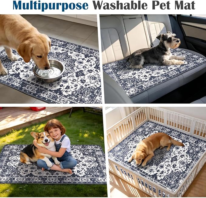 Washable Pee Pads for Dogs, 2 Pack Reusable Puppy Training Pads 24"x18" Super Absorbent Waterproof Dog Training Pads, Non-Slip Potty Pads, Whelping Pads Litter Mat Navy Blue