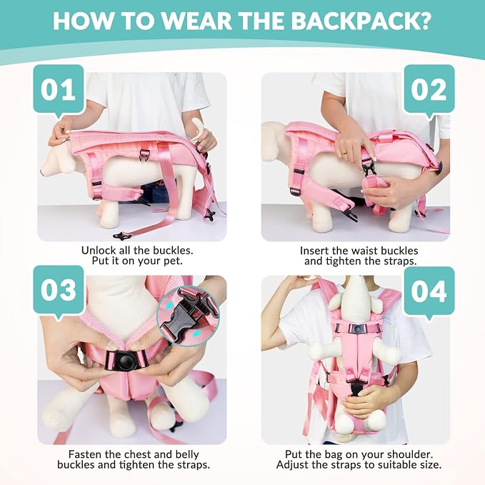 Lukovee Dog Backpack Carrier, Adjustable Front Carrier for Small Breeds | Legs Out Easy-fit, Hands Free, Lightweight, Dog Chest Pack for Hiking Travel Cycling Outdoor (Pink,X-Large)