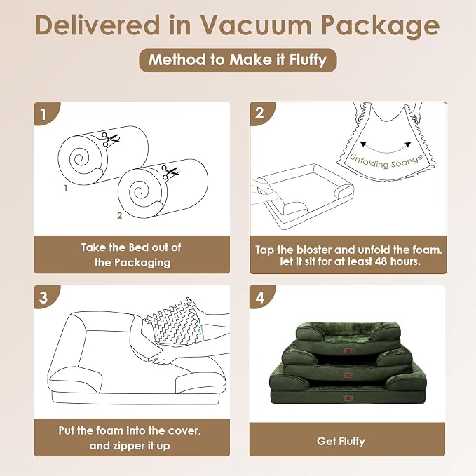 EHEYCIGA Orthopedic Dog Beds for Large Dogs, Waterproof Memory Foam Large Dog Bed with Sides, Non-Slip Bottom and Egg-Crate Foam Pet Couch Bed with Washable Removable Cover, Dark Green | Non-Slip Bottom and Egg-Crate Memory Foam XL Dog Couch Bed with W...