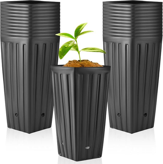 Nuenen 100 Pcs Tall Pot Plastic Deep Plant Nursery Pots Black Seedling Flower Plant Container with Drainage Holes for Indoor Outdoor Gardening (9.8" H X 5.9" W)