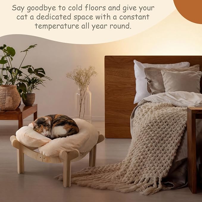 22x22x13 Inch Elevated Flower Cat Bed Wooden with Fluffy Cushion, Pet Couch Sofa for Indoor Cats, Raised Kitty Lounge Chair Suitable for Puppy, Cat Furniture Living Room Bedroom