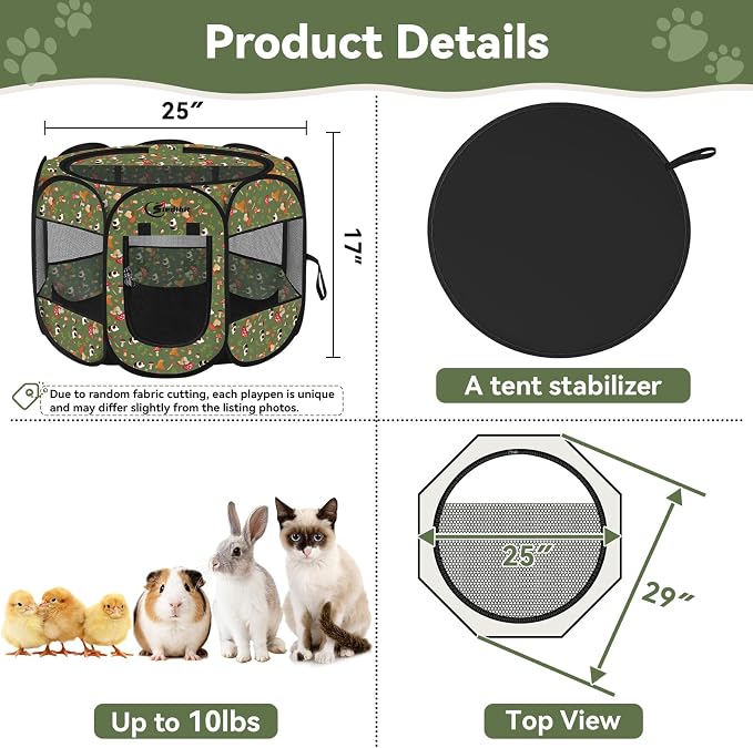 Siedihit Dog Cat Playpen, Puppy Pet Playpen Indoor for Small Dog | Crate Tent Cage Outdoor, Portable Pop Up Dogs Enclosure Kennel with Carrying Case for Dogs/Cats/Rabbits (Cottagecore, Small)