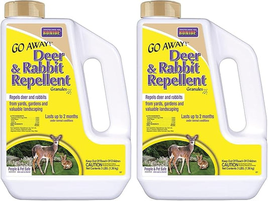 Bonide Go Away! Deer & Rabbit Repellent Granules, 3 lb. Ready-to-Use, Deter Deer from Garden, Flowers & Plants (Pack of 2)